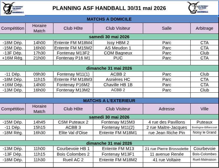 Programme du week-end du 30-31 mai