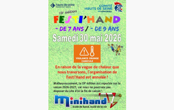Annulation de l'événement Festi'Hand 30 mai 2026