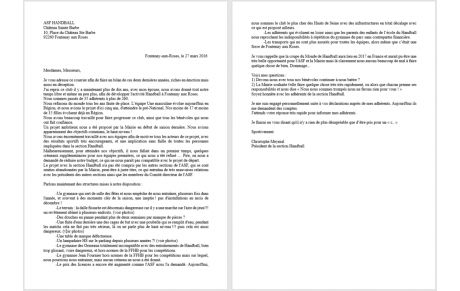 Lettre Ouverte du Président de la Section Handball